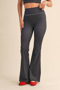 Kimberly C - Polka Dot Flare Pants with Lace Trim