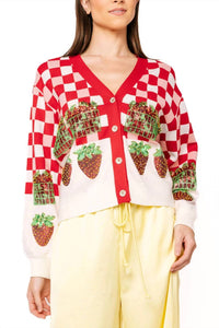 Queen Of Sparkles - Checkered Strawberry Cardigan
