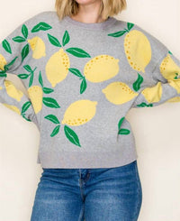 STACCATO Lemons All Over Sweater in grey yellow - women's sweater