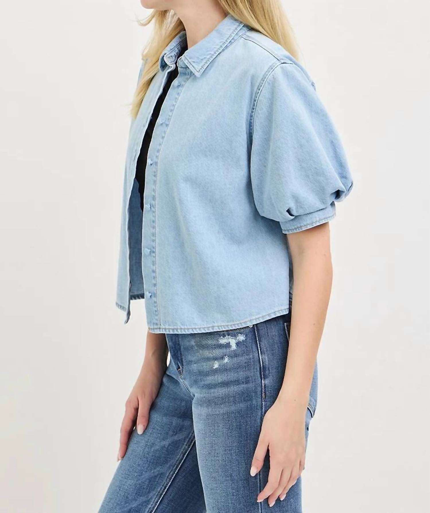 Risen - Denim Puff Top