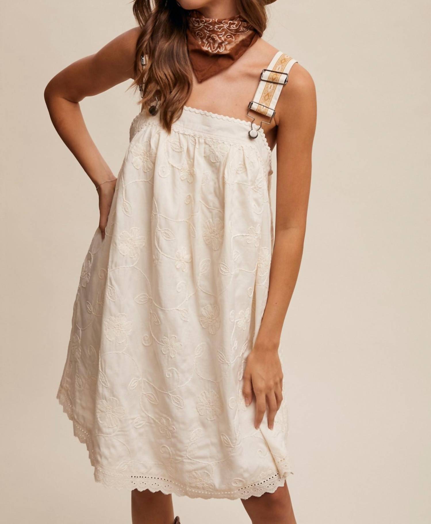 Listicle - Arya Embroidered Overall Mini Dress