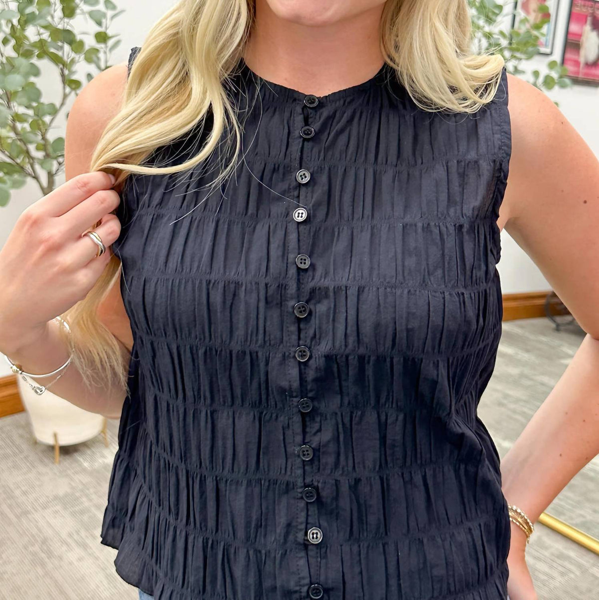 Wishlist - Textured Button Up Tank Top