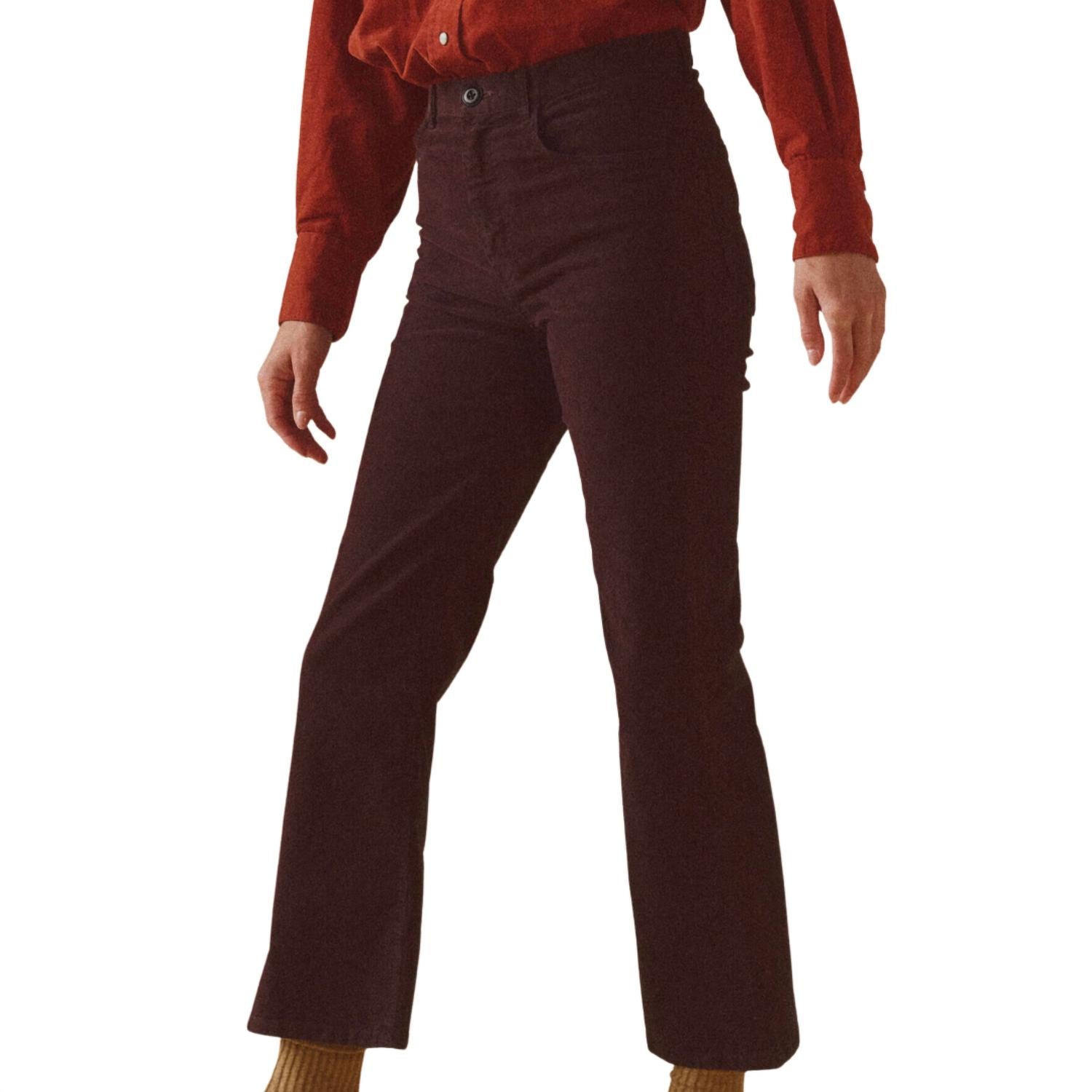 THE GREAT. Kick Boot Corduroy Jeans in slate - women's pants - detail view
