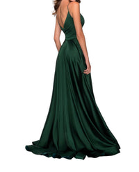 La Femme - V-Neck Long A-Line Prom Dress