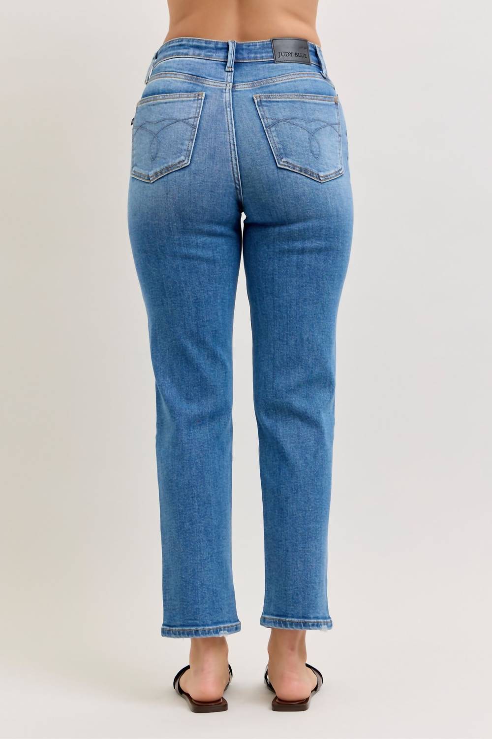 Judy Blue Blair Straight-leg Jeans in medium wash - women's jeans - detail view