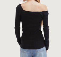 CRESCENT Monica One Shoulder Top in black - women's long sleeve top - detail view