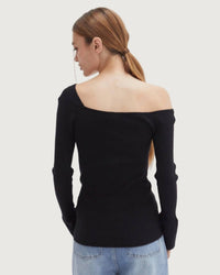 CRESCENT Monica One Shoulder Top in black - women's long sleeve top - alternate view
