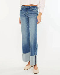 Kancan - Mid Rise Wide Leg Jeans With Cuffed Hem