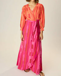 natalie martin Kate Long Sleeve Maxi Dress in sea glass pink coral combo - women's dress