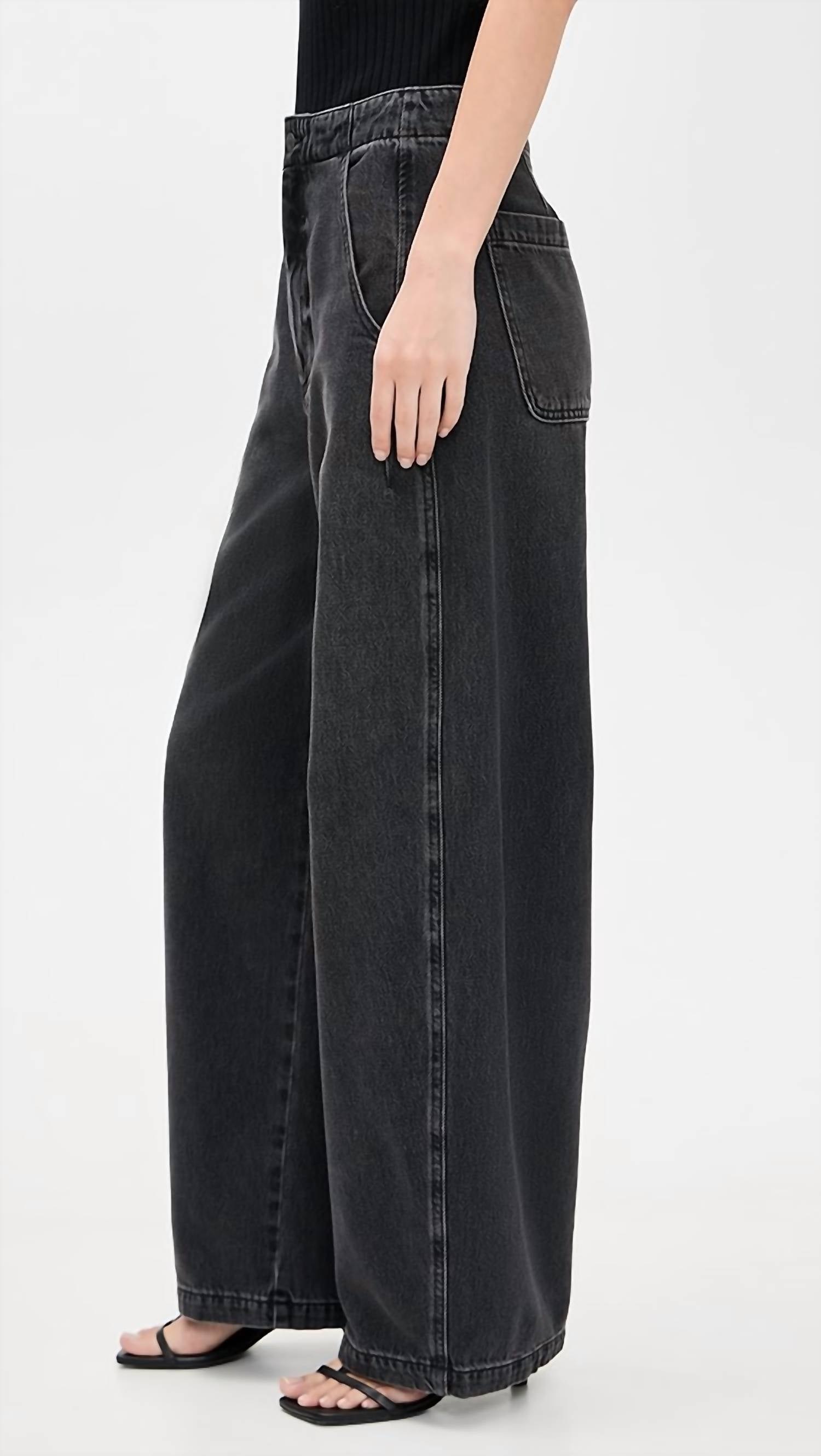PISTOLA Lottie High Rise Relaxed Bowed Leg Jeans in black - women's jeans - alternate view