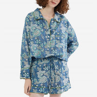 Folkloore Lightweight Floral Short Pajama Set in grey petrol blue baby blue - women's sleepwear