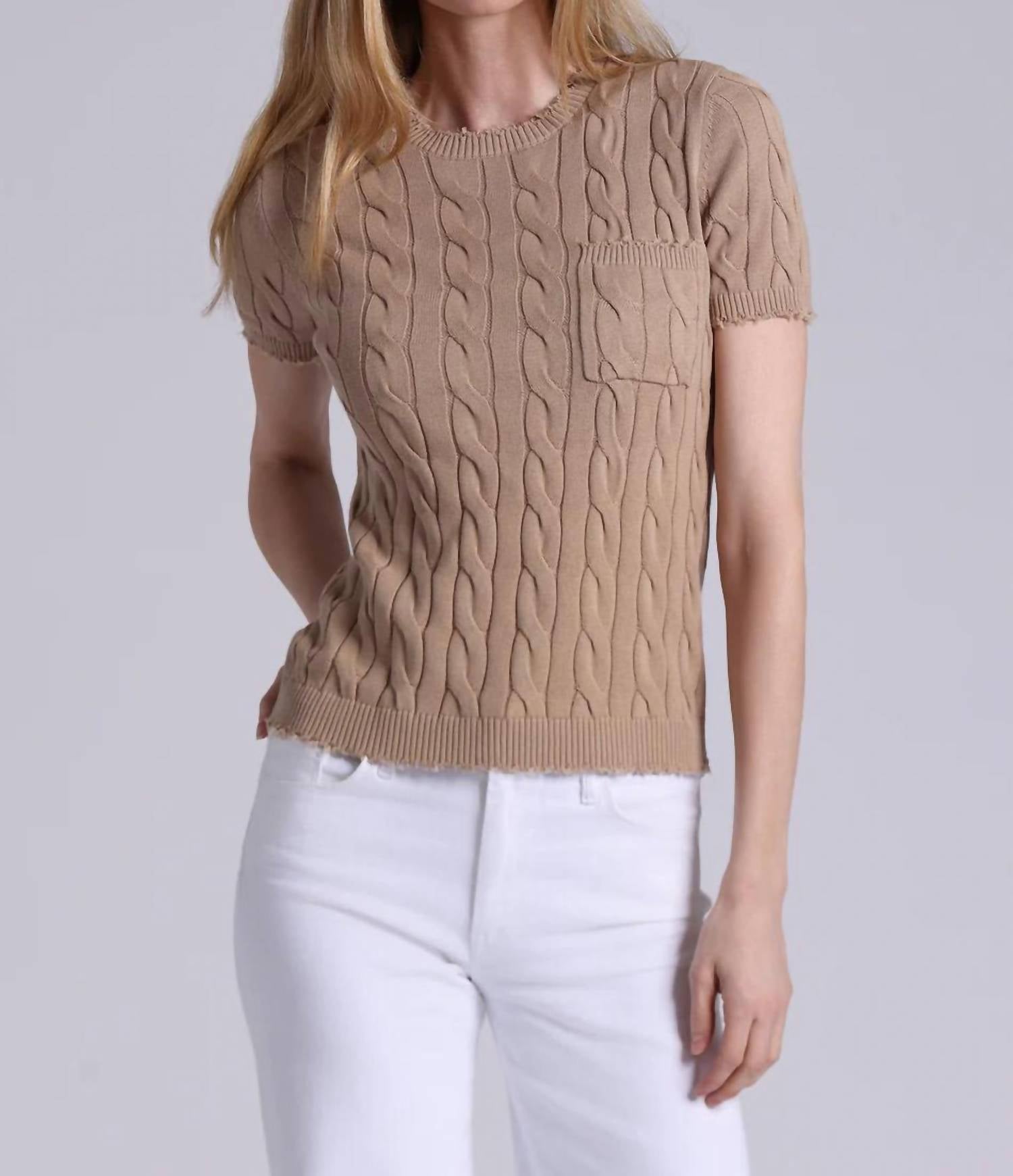 Minnie Rose - Cotton Frayed Cable Short Sleeve Tee