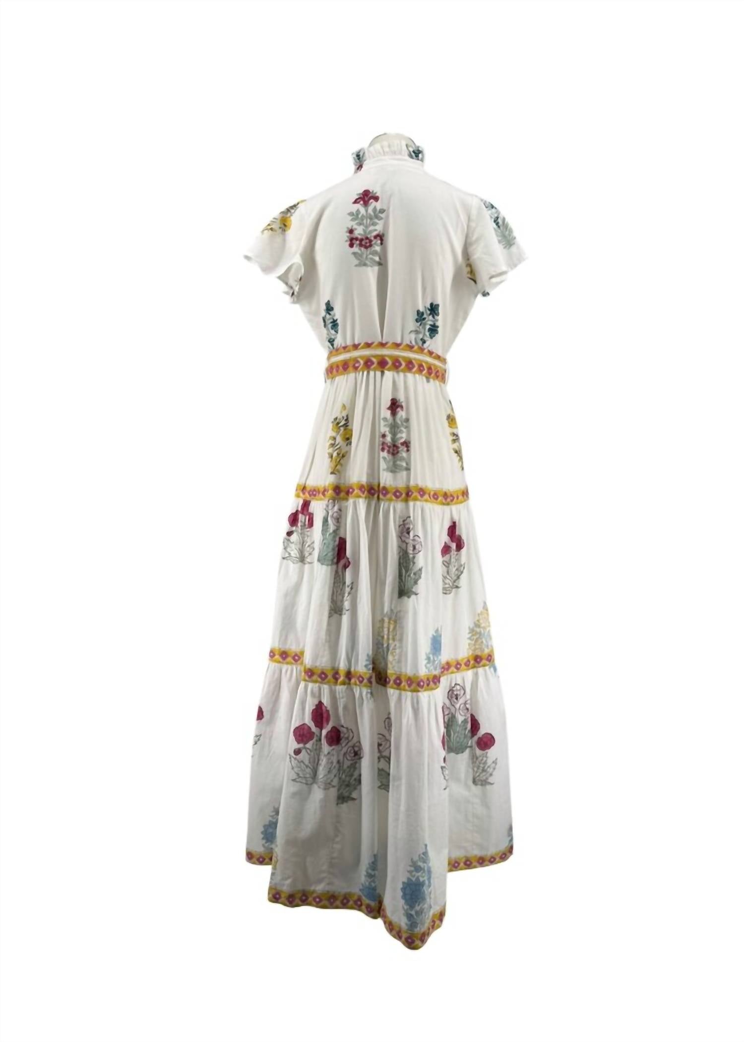 Nibi - Floral Block Print Waist Tie Maxi Dress
