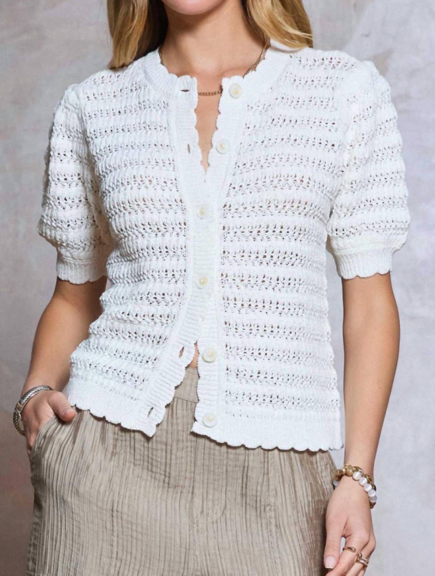 Current Air - Women's Crochet Short Sleeve Cardigan