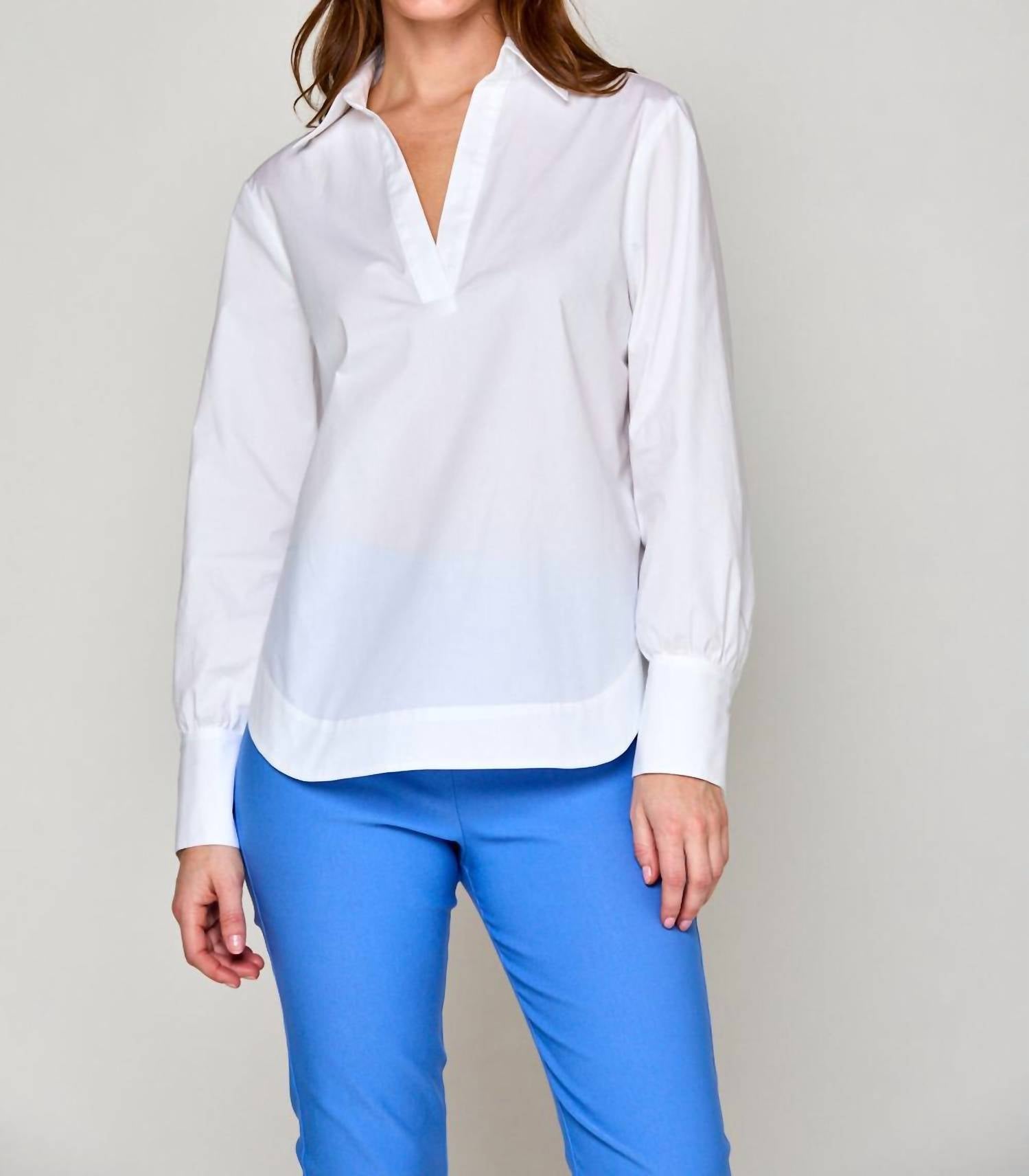 SARA CAMPBELL Jacqueline V-neck Top in white - women's long sleeve top