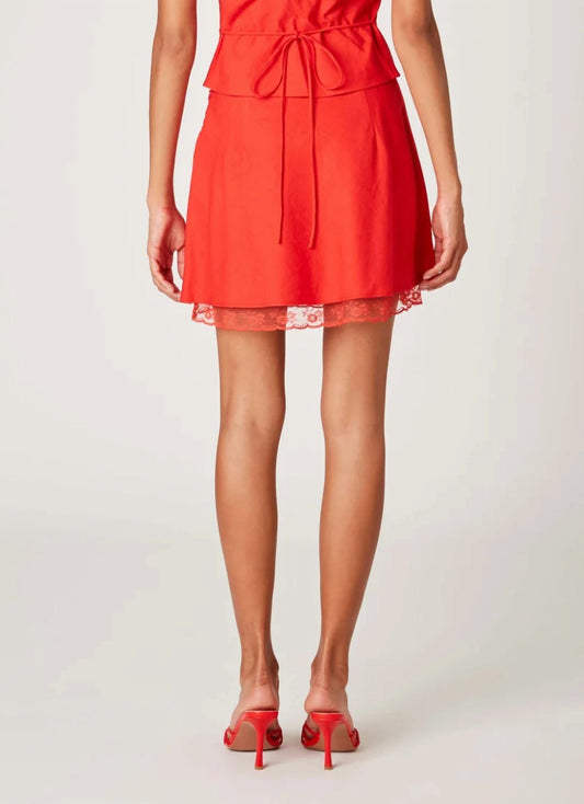 Nia - High Rise Linen A Line Lace Trim Mini Skirt