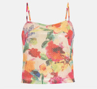 THEO the Label Theia Flower Print Sequin Tank Top in mandarine - women's tank top - detail view