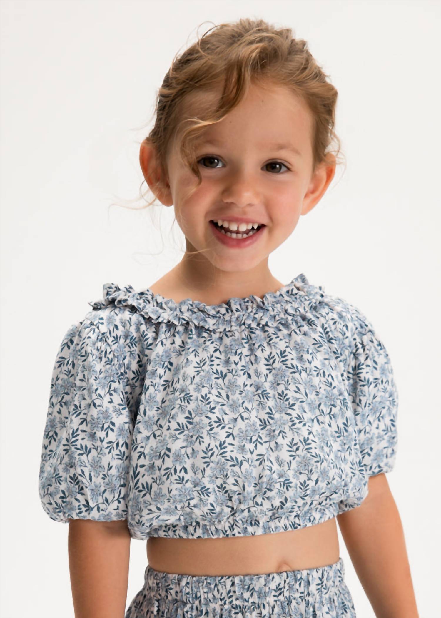 Mayoral Printed Floral Crop Top in sky blue - kids' blouse