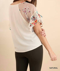 Umgee - Floral Embroidered Layered & Ruffled Sleeve Top