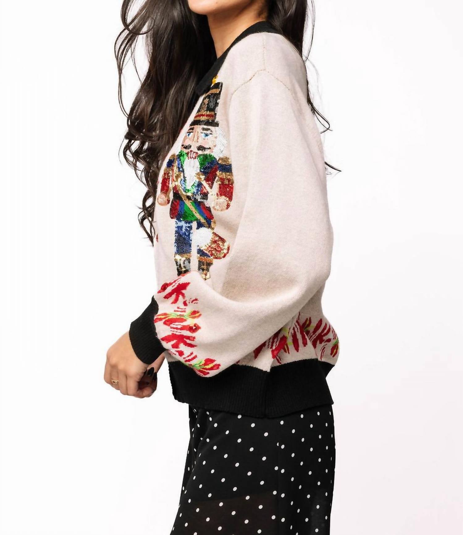 Queen Of Sparkles - Trim Collar Nutcracker & Candy Cane Cardigan