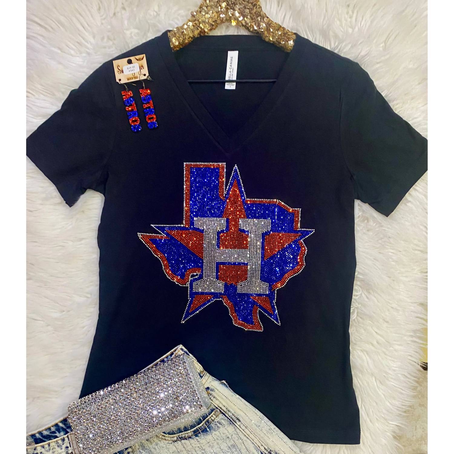 Crystallized By Sparkle - Texas H Rhinestone Baseball Tee