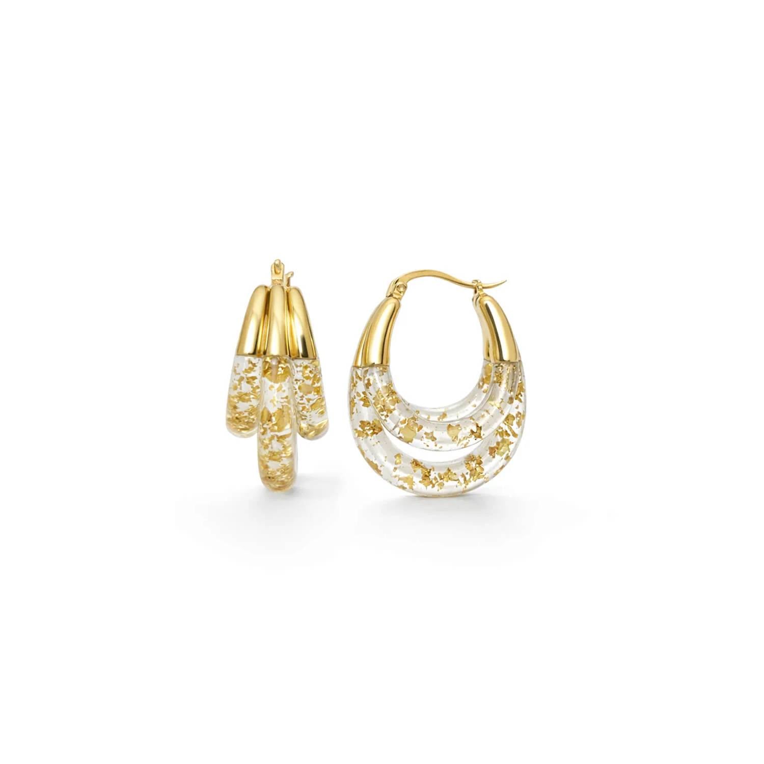 Gold & Honey - Women's Triple Hoop Lucite Earrings