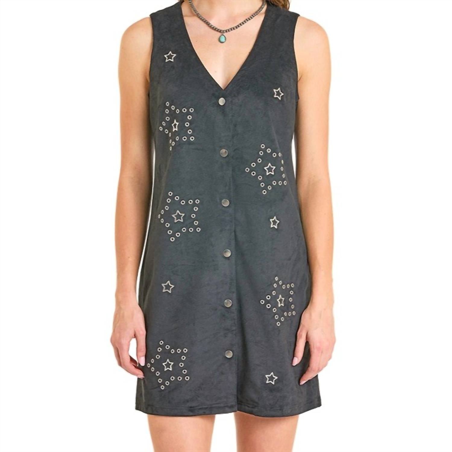 Rock & Roll Denim - Grommet Star Microsuede Mini Dress