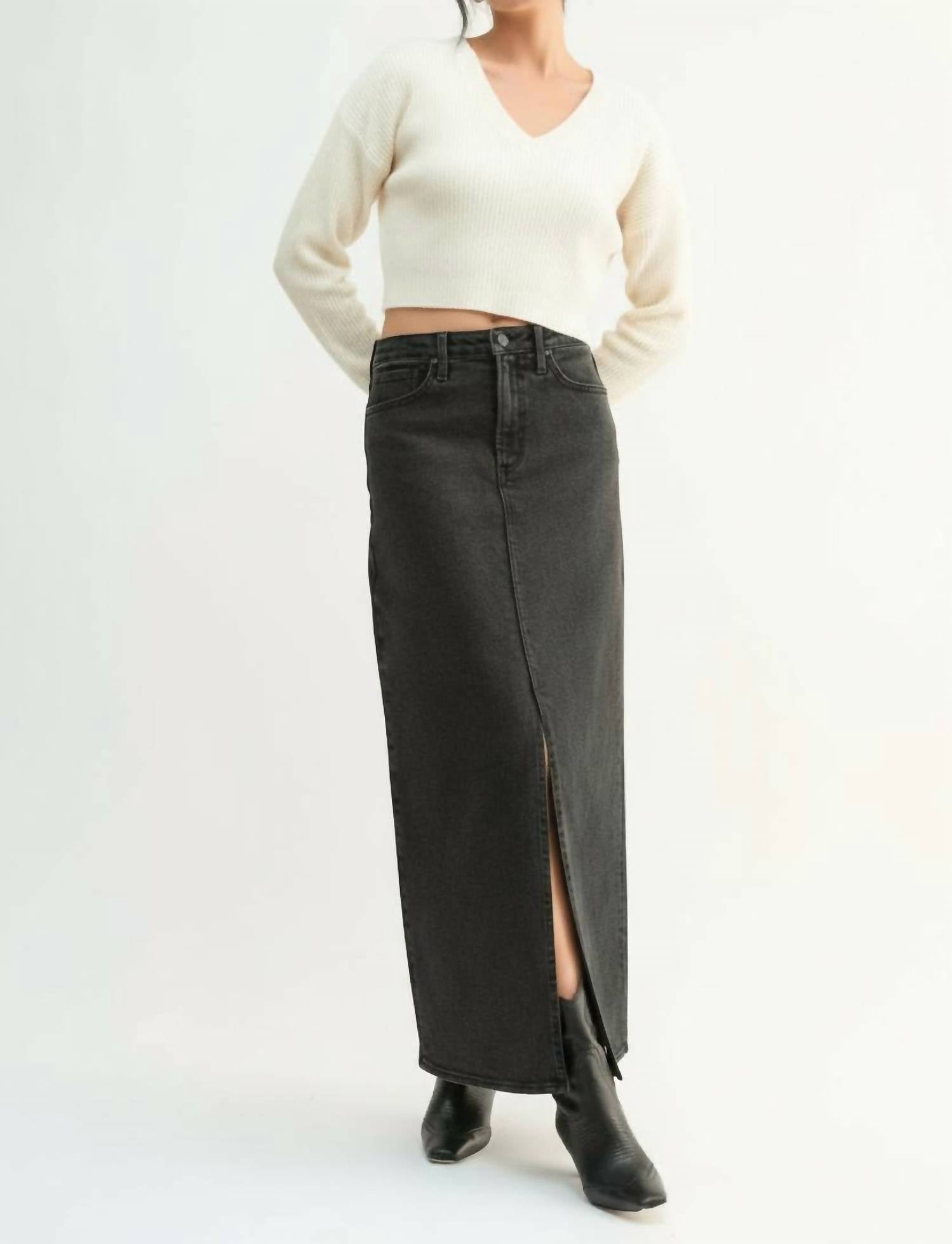 Just Black Denim - Dani Classic Stretch Denim Midi Skirt