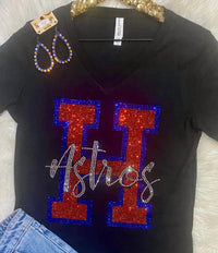 Crystallized By Sparkle - Women's V-neck Astros Rhinestone Tee