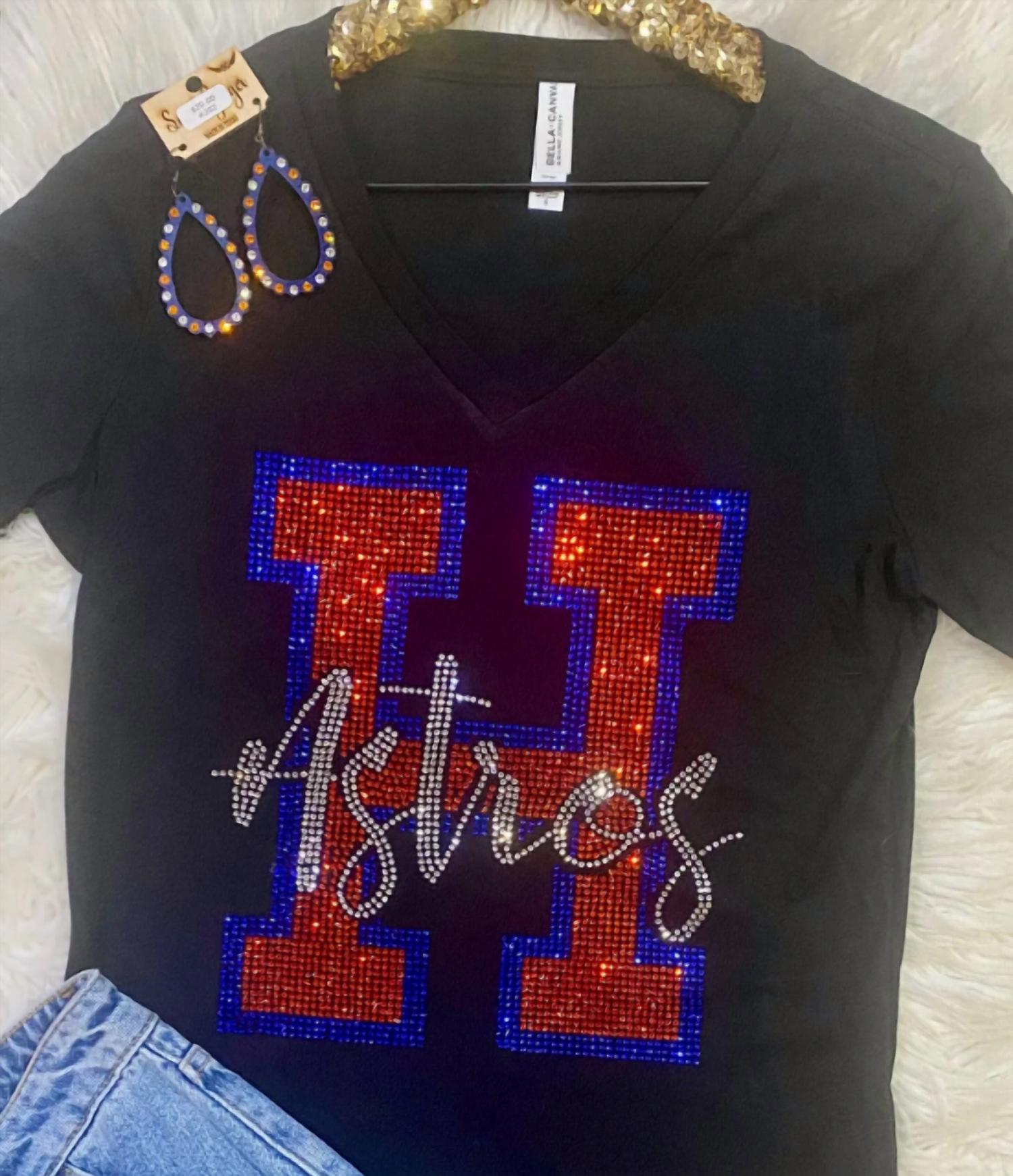 Crystallized By Sparkle - Women's V-neck Astros Rhinestone Tee