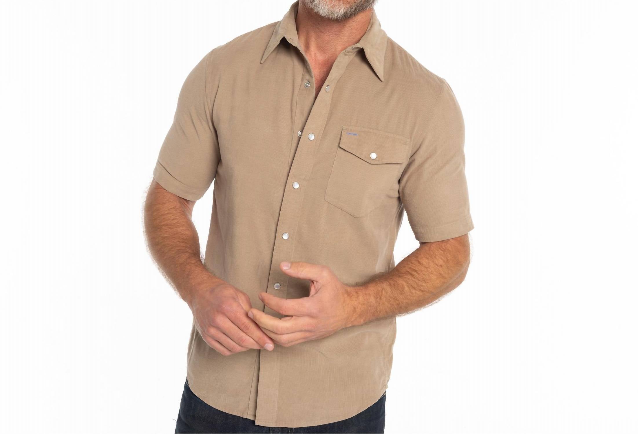 Criquet - Men's Short Sleeve Corduroy Pearl Snap Shirt