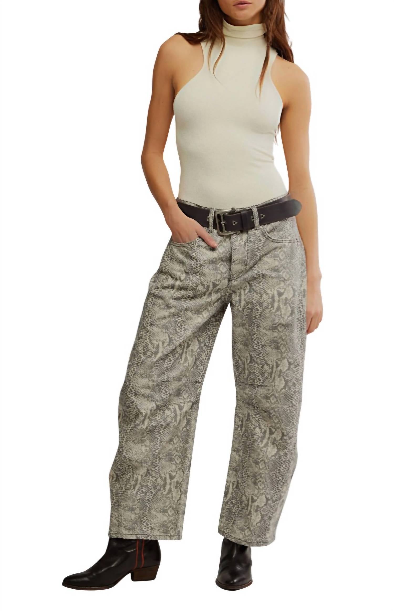 Free People - Good Luck Printed Barrel Jeans