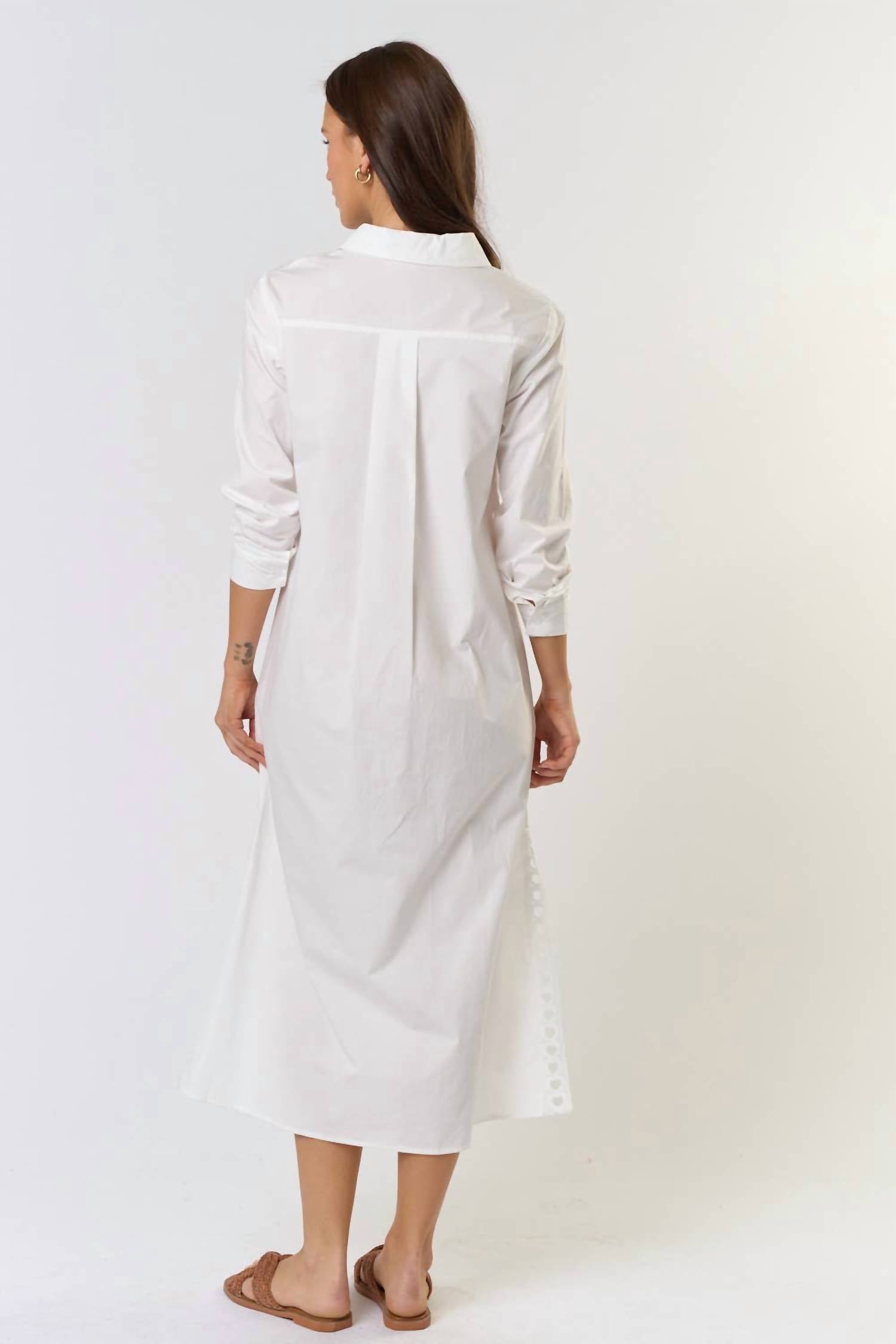 Lalavon - Embroidered Button Down Midi Dress