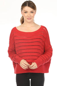 Planet By Lauren G. - Loomed Boat Neck Sweater Top