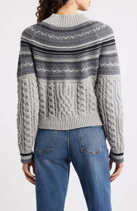 525 America Ayana Cable Pullover With Pattern Yoke Sweater in grey mist combo - women's sweater - detail view