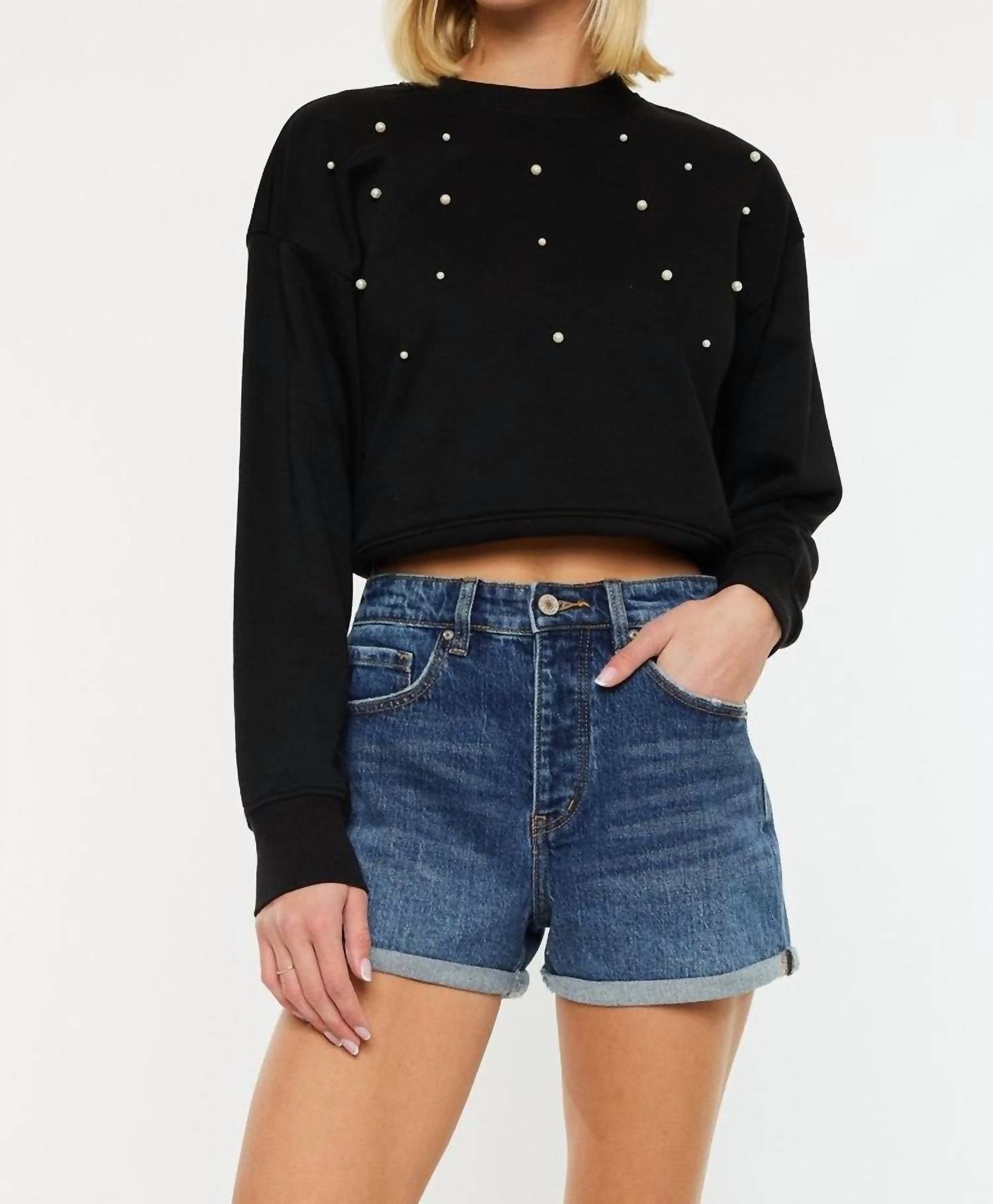 KanCan Ultra High Rise Denim Shorts in dark wash - women's shorts