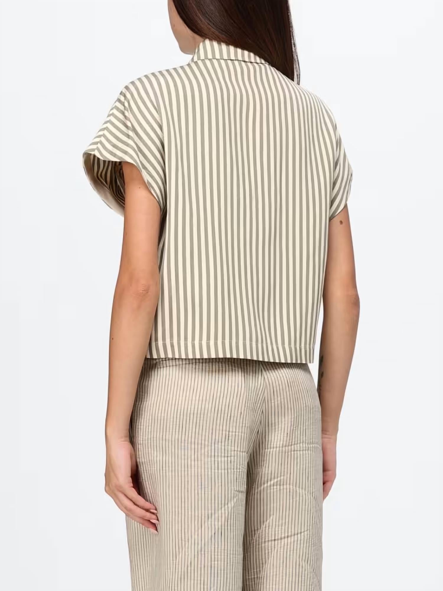 Alysi - Striped Cropped Button Up