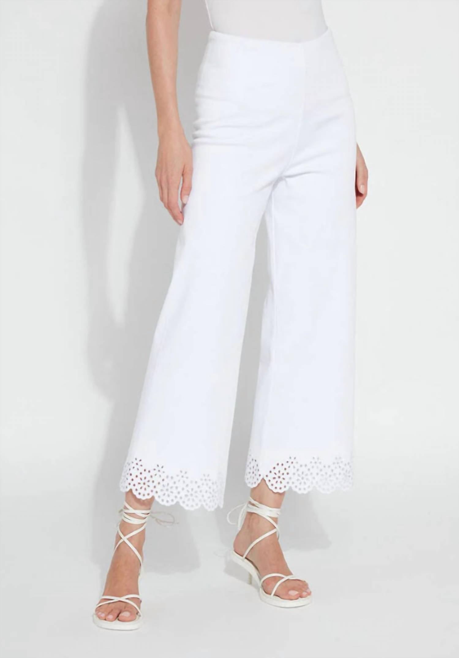 Lysse - Eyelet Embroidered Wide Leg Crop Pants