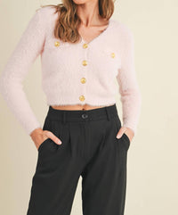 Cloud Ten Fuzzy Knit Crop Cardigan in light pink - women's cardigan
