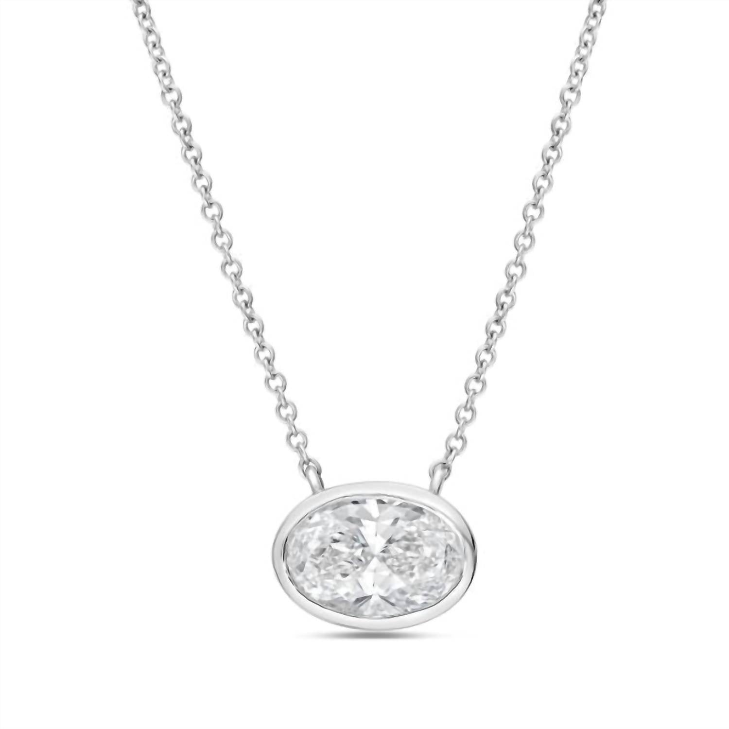 Diana M Jewels - Women's East West Oval Bezel Lab-grown Diamond Pendant Necklace (1.00 Ctw)