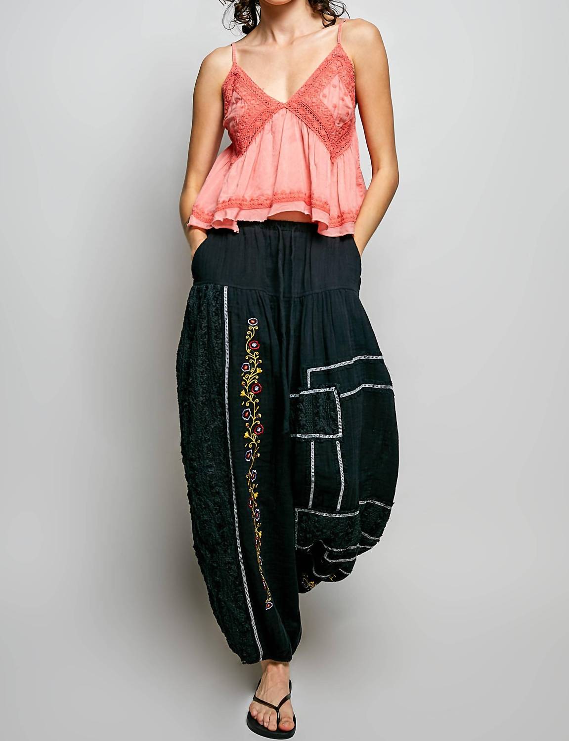 Pol - V-neck Sleeveless Embroidered Woven Top
