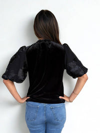 Thml - Floral Embroidered Puff Sleeve Velvet Top