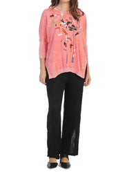 Jess & Jane Chicas Mineral Washed Cotton Dolman Sleeve Top in coral - women's blouse