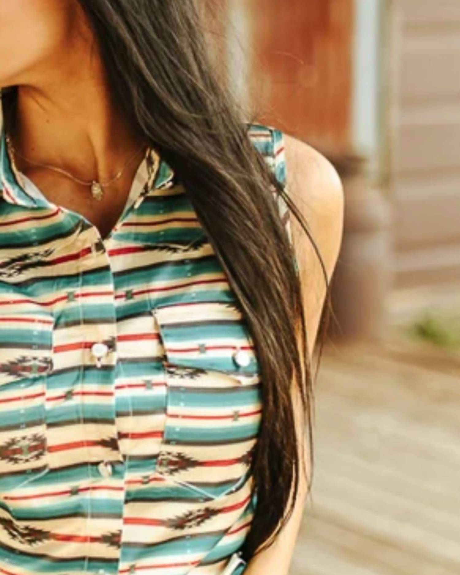 L&B Creations - Jade Aztec Western Sleeveless Top