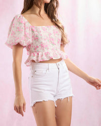 Peach Love - Farrah Floral Print Short Sleeve Bow Back Top