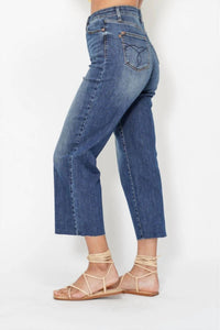 Judy Blue Wide Leg Crop With Back Pocket Embroidery Jeans in blue - women's pants - view 4