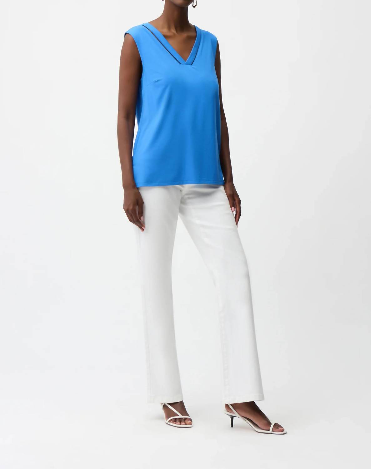 Joseph Ribkoff - Rayon Jersey Sleeveless Straight Top With Sheer Trim