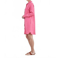 cut loose Linen Shirt Dress in watermelon - women's dress - detail view