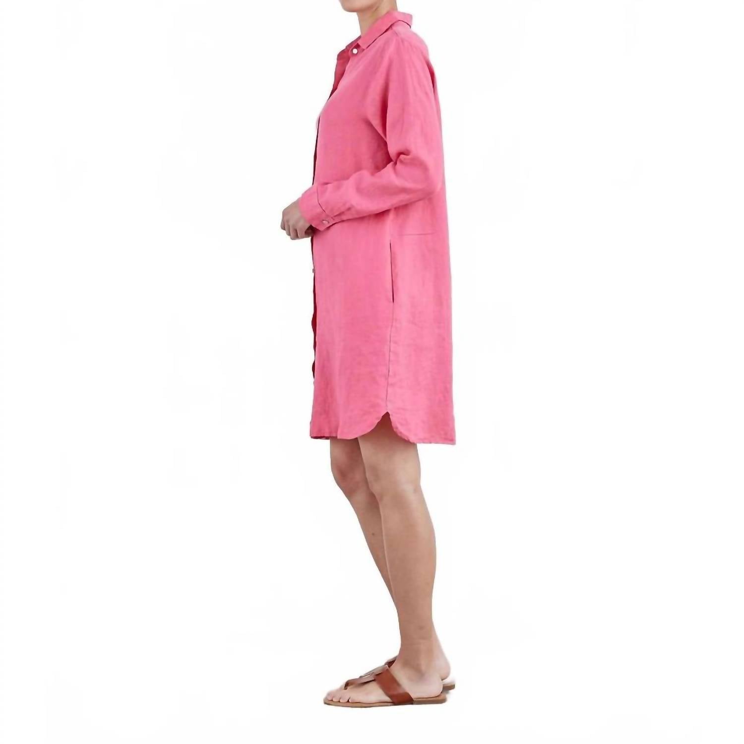 cut loose Linen Shirt Dress in watermelon - women's dress - detail view