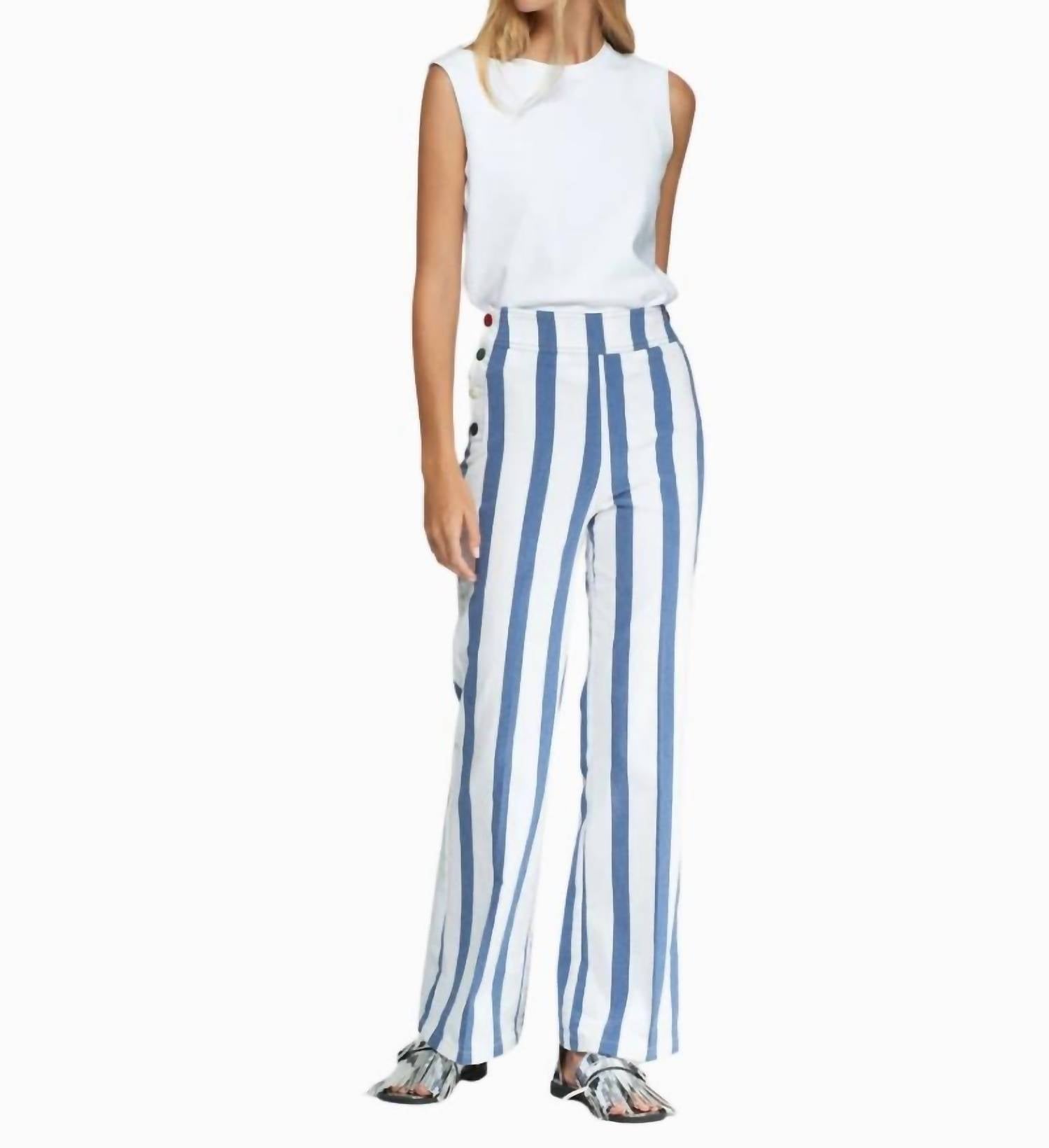 Vilagallo Striped Straight Trousers in blue white - women's pants